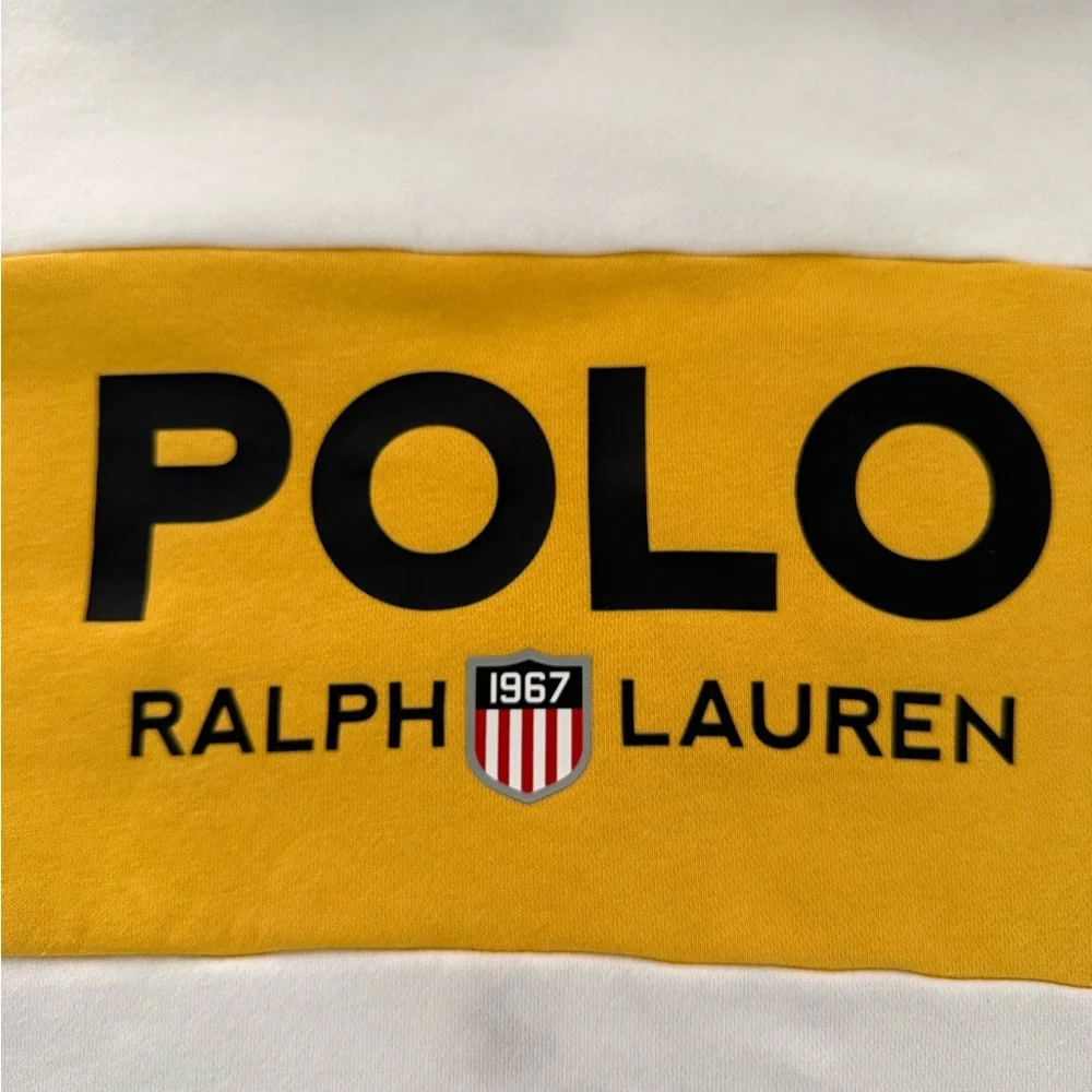 Polo Ralph Lauren Double Knit White/Yellow Gold/Black Colorblock Pullover Hoodie